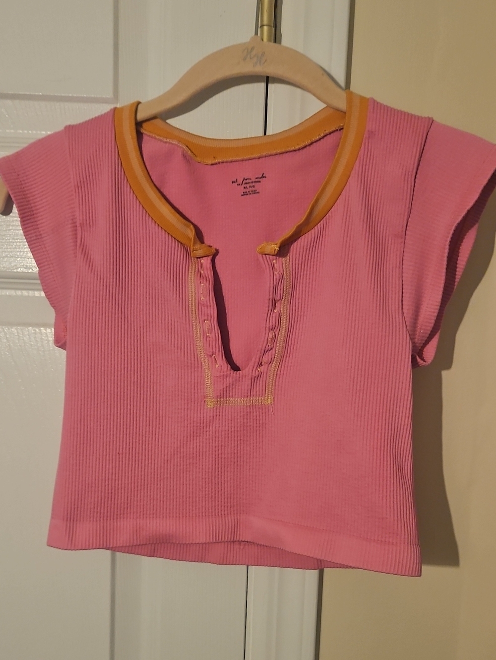 Urban Outfitters Pink And Orange Ribbed Crop Top with Contrast Trim